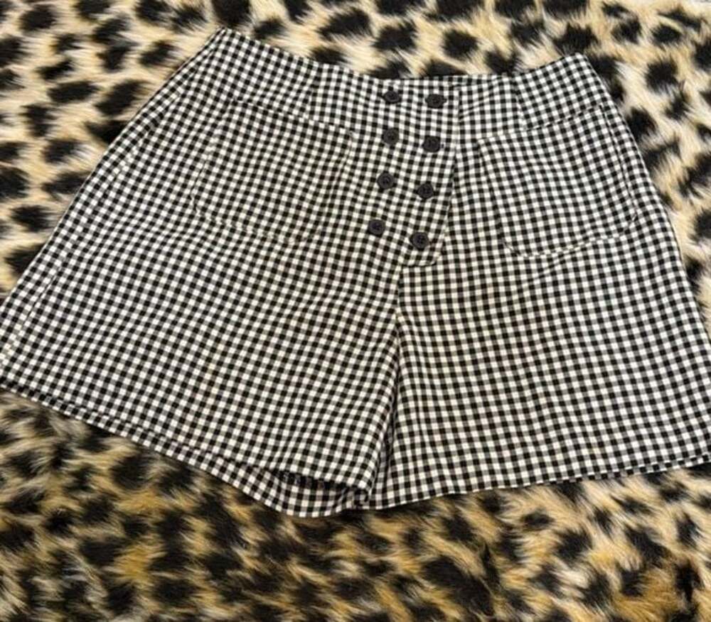 Vintage Streetwear Gingham Checkered Button Front Shorts Size 9